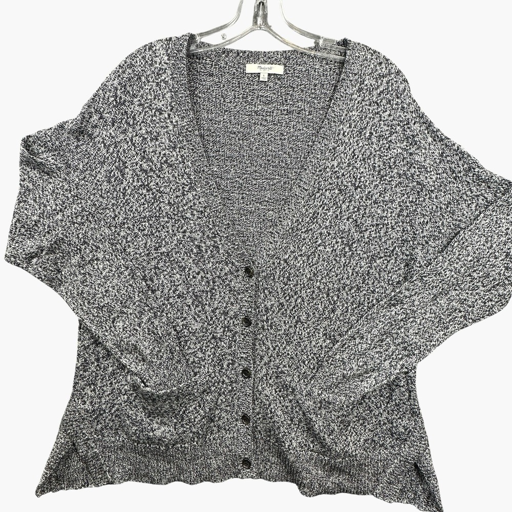 Madewell Cardigan Sweater Knit Womens Large Gray Marled Button Front Pockets